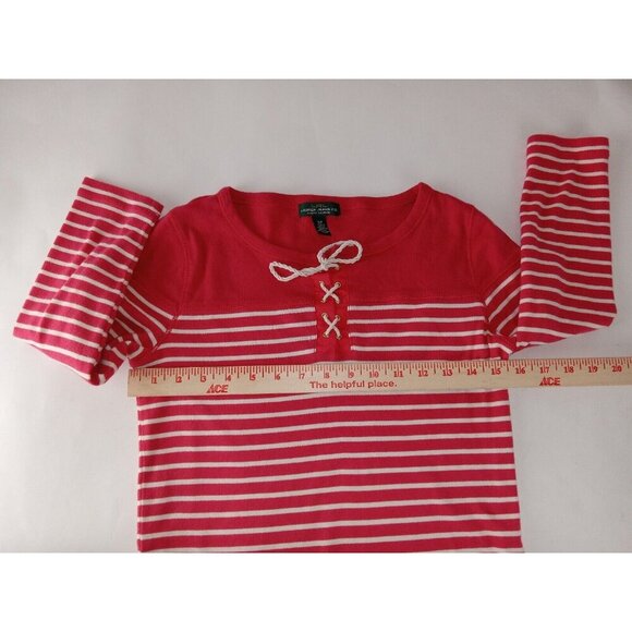 Lauren Ralph Lauren womens Top Pink Striped 3/4 Sleeve Lace Up Blouse Size S/P - Picture 4 of 7